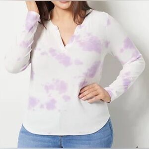 NEW - Candace Cameron Bure Tie-Dye Rib Knit Long-Sleeve Top Color:Bright Lilac